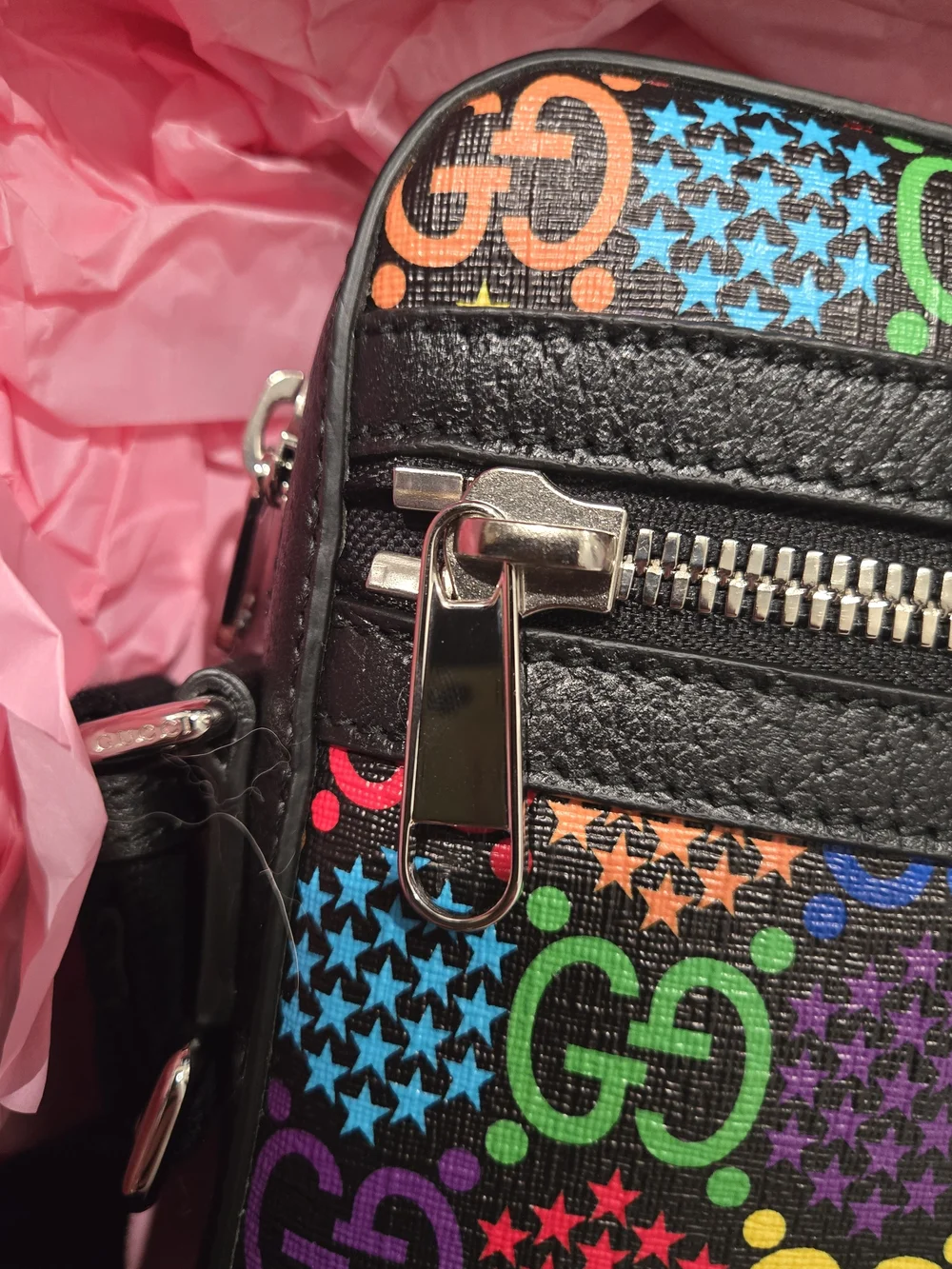 Gucci Multicolor GG Psychedelic Mini Messenger Bag with Black Trim